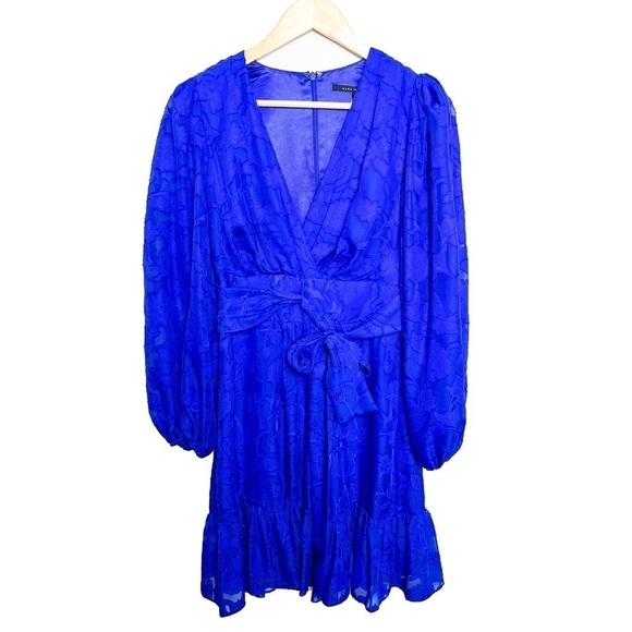 NWT Alex Marie simone cobalt blue floral tie waist puff sleeve midi dress size 2 - Picture 1 of 6
